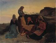 Michael Ancher Girls gathered on Sladrebakken a summernight eve oil painting